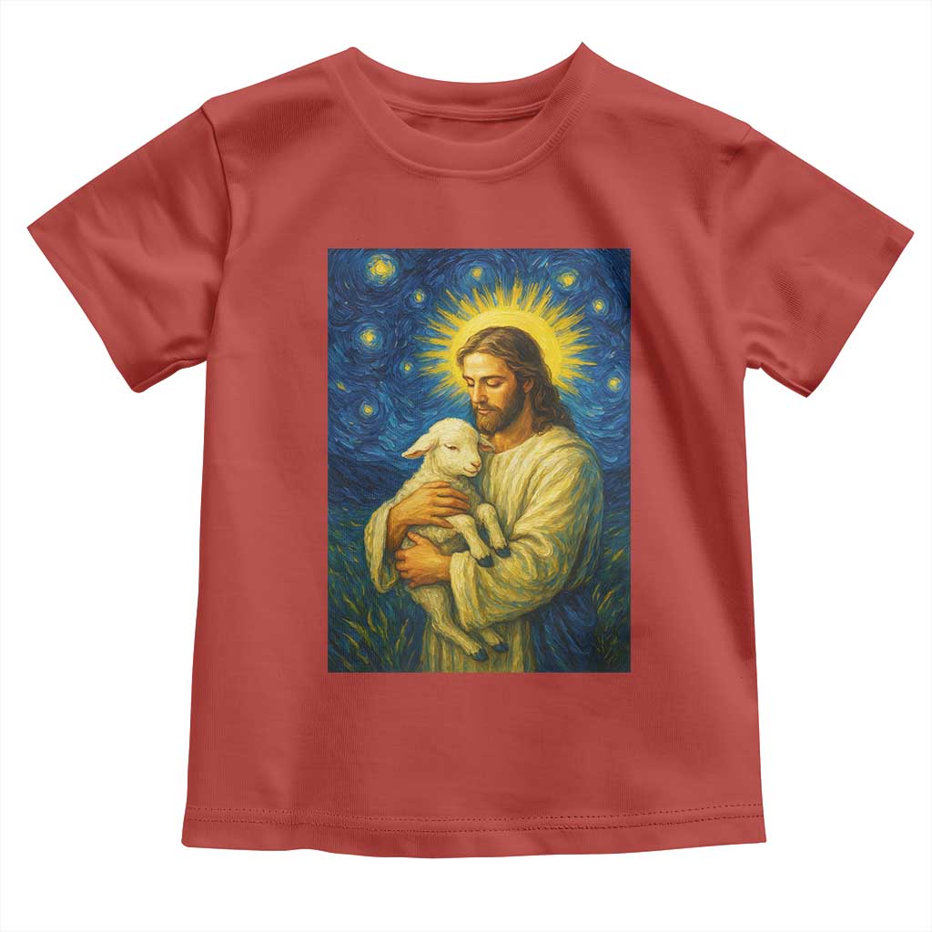 Jesus Christian Toddler T Shirt Hug Lamb Starry Night Van Gogh - Wonder Print Shop