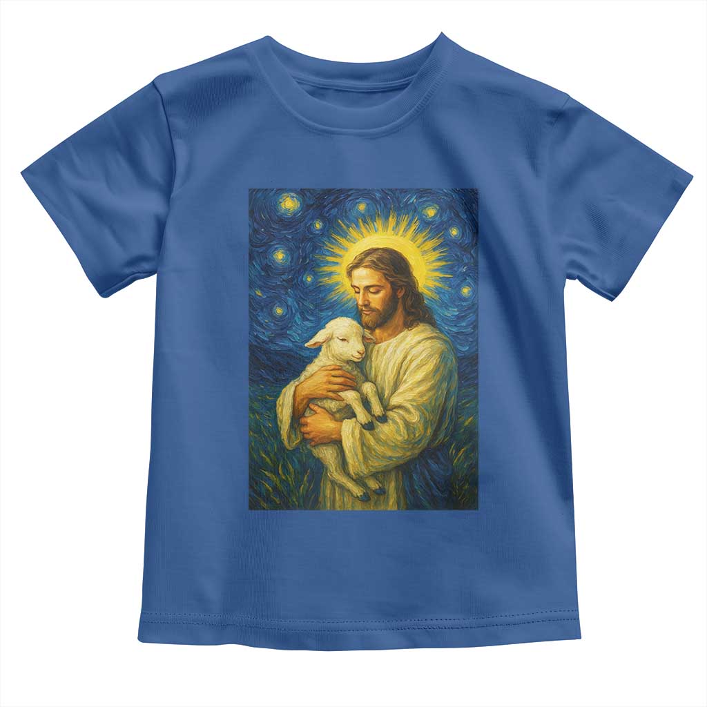 Jesus Christian Toddler T Shirt Hug Lamb Starry Night Van Gogh - Wonder Print Shop