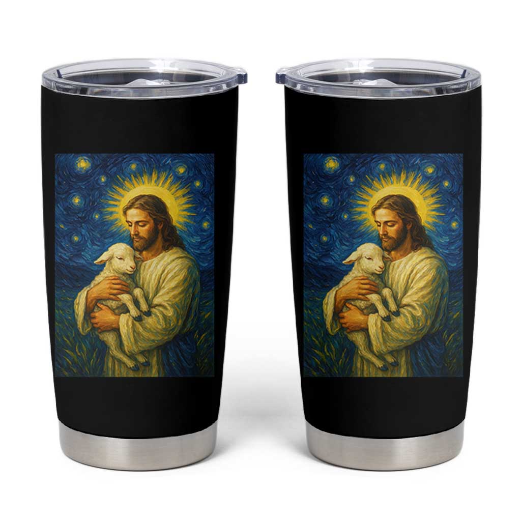 Jesus Christian Tumbler Cup Hug Lamb Starry Night Van Gogh - Wonder Print Shop