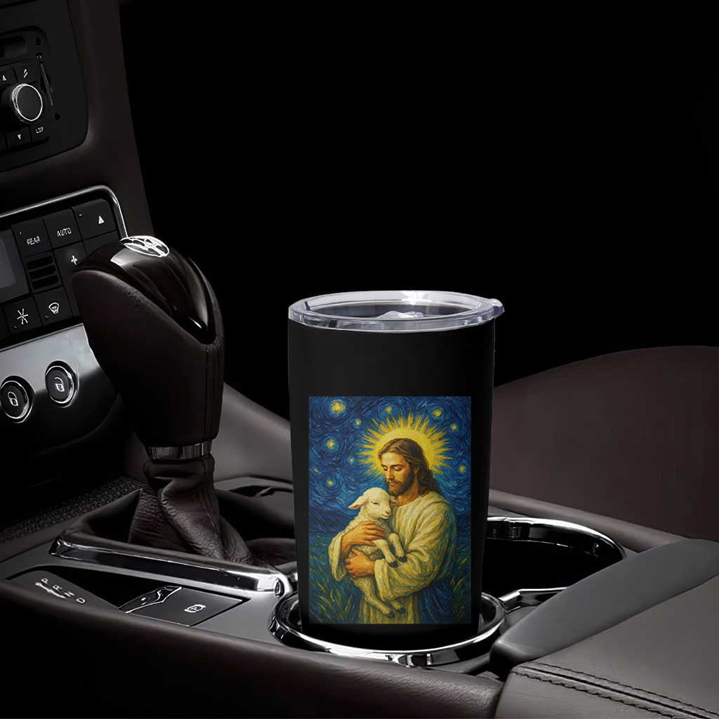 Jesus Christian Tumbler Cup Hug Lamb Starry Night Van Gogh - Wonder Print Shop