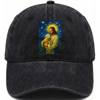 Jesus Christian Washed Cotton Baseball Cap Hug Lamb Starry Night Van Gogh