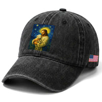 Jesus Christian Washed Cotton Baseball Cap Hug Lamb Starry Night Van Gogh