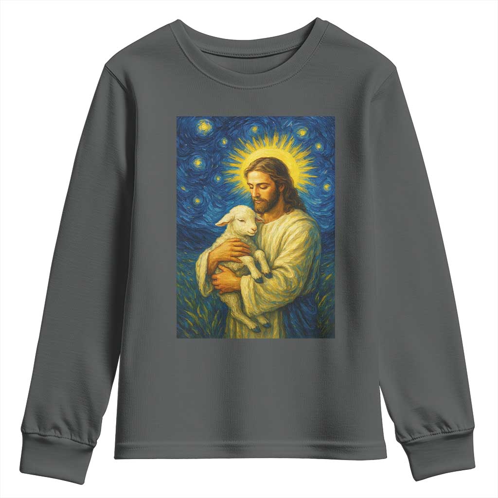 Jesus Christian Youth Sweatshirt Hug Lamb Starry Night Van Gogh - Wonder Print Shop