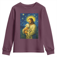 Jesus Christian Youth Sweatshirt Hug Lamb Starry Night Van Gogh - Wonder Print Shop
