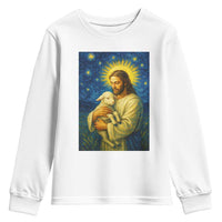 Jesus Christian Youth Sweatshirt Hug Lamb Starry Night Van Gogh - Wonder Print Shop