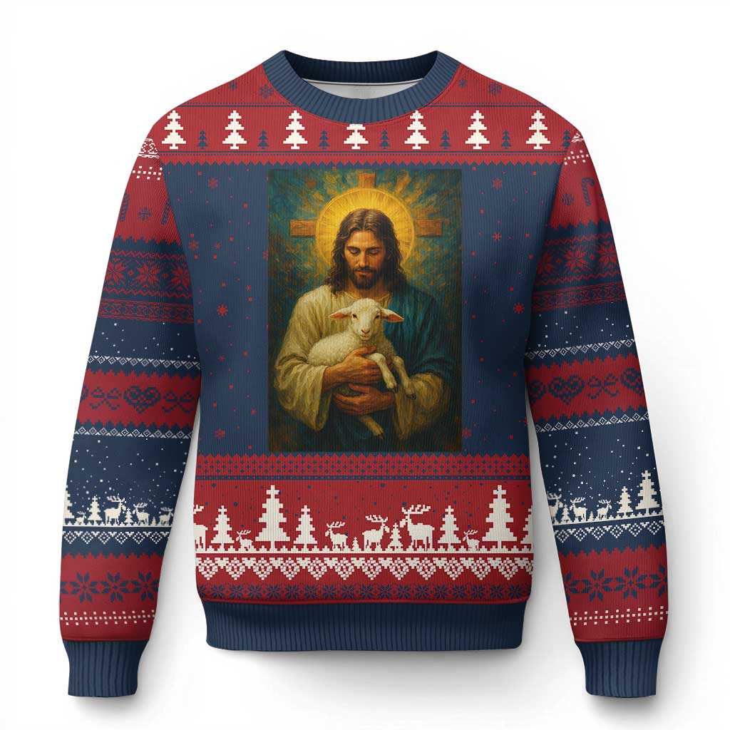 Jesus Christian Ugly Christmas Sweater Hug Lamb Faith Easter - Wonder Print Shop