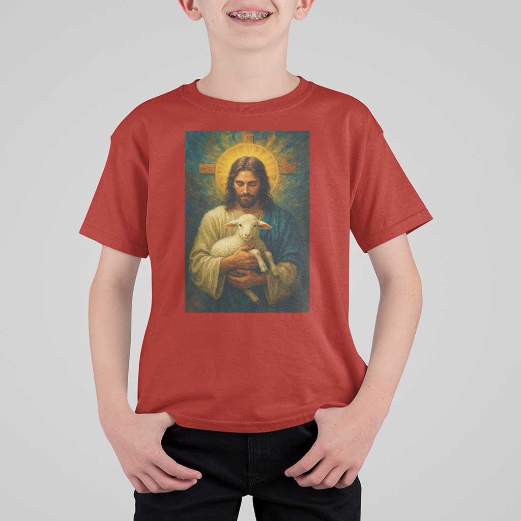 Jesus Christian T Shirt For Kid Hug Lamb Faith Easter - Wonder Print Shop