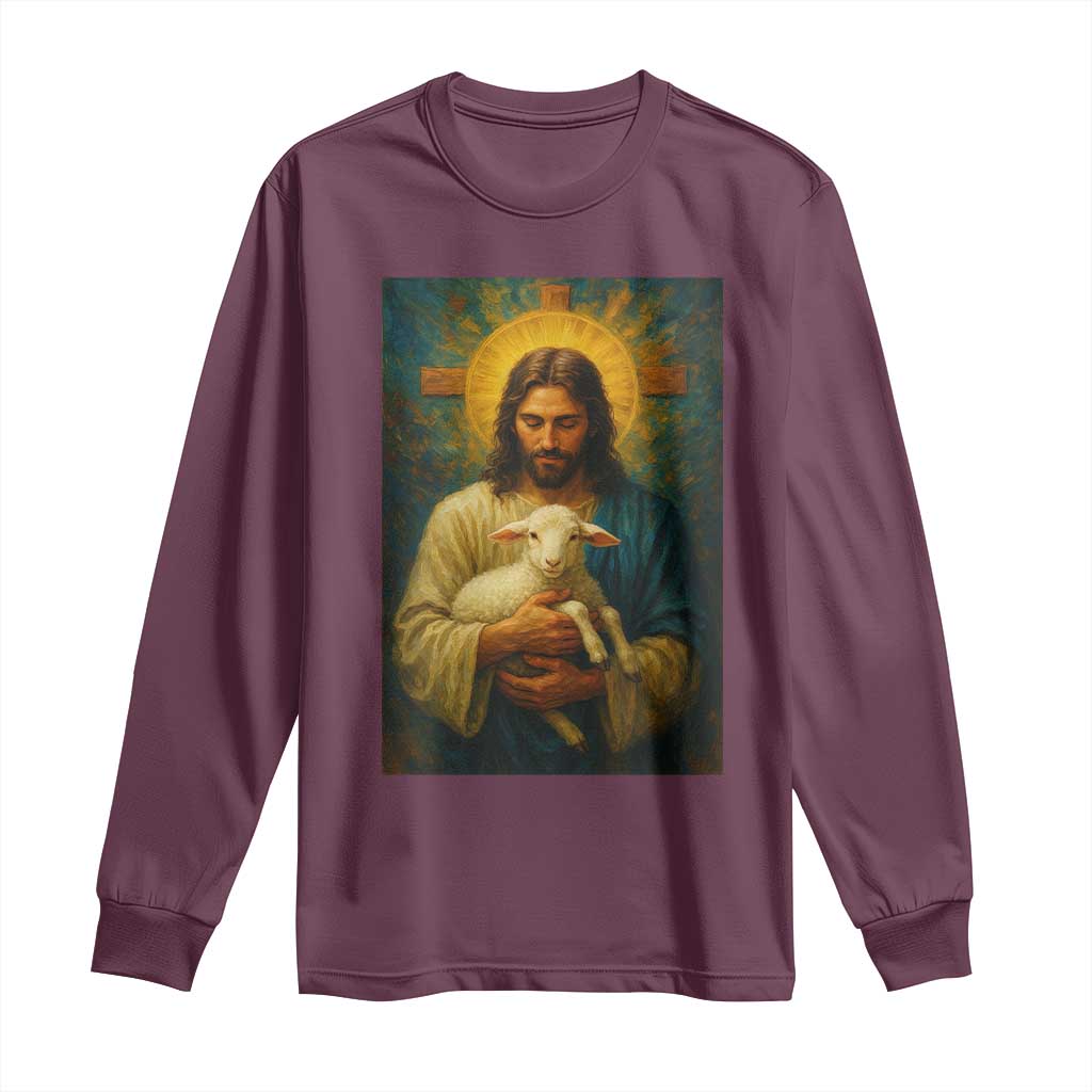 Jesus Christian Long Sleeve Shirt Hug Lamb Faith Easter - Wonder Print Shop