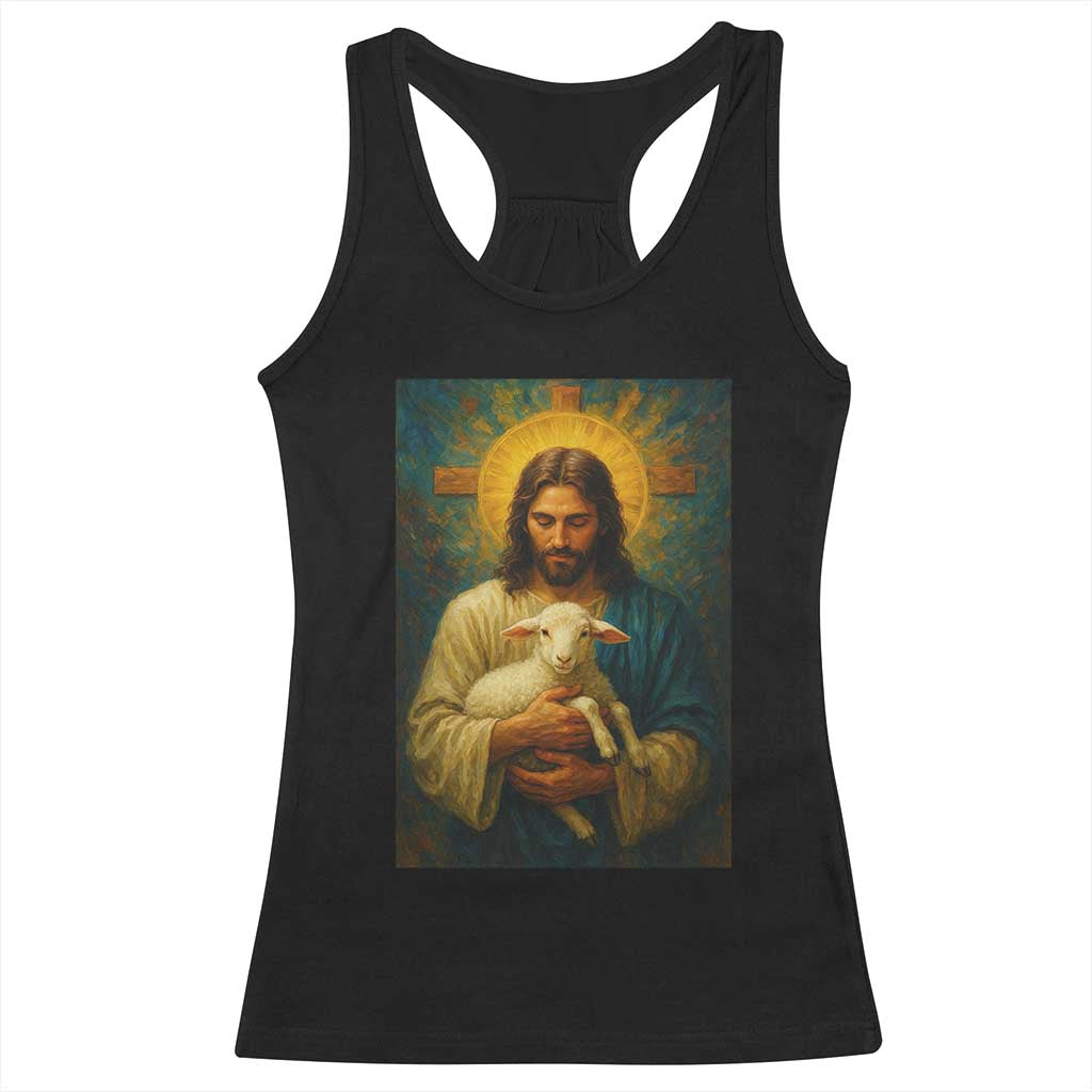 Jesus Christian Racerback Tank Top Hug Lamb Faith Easter - Wonder Print Shop