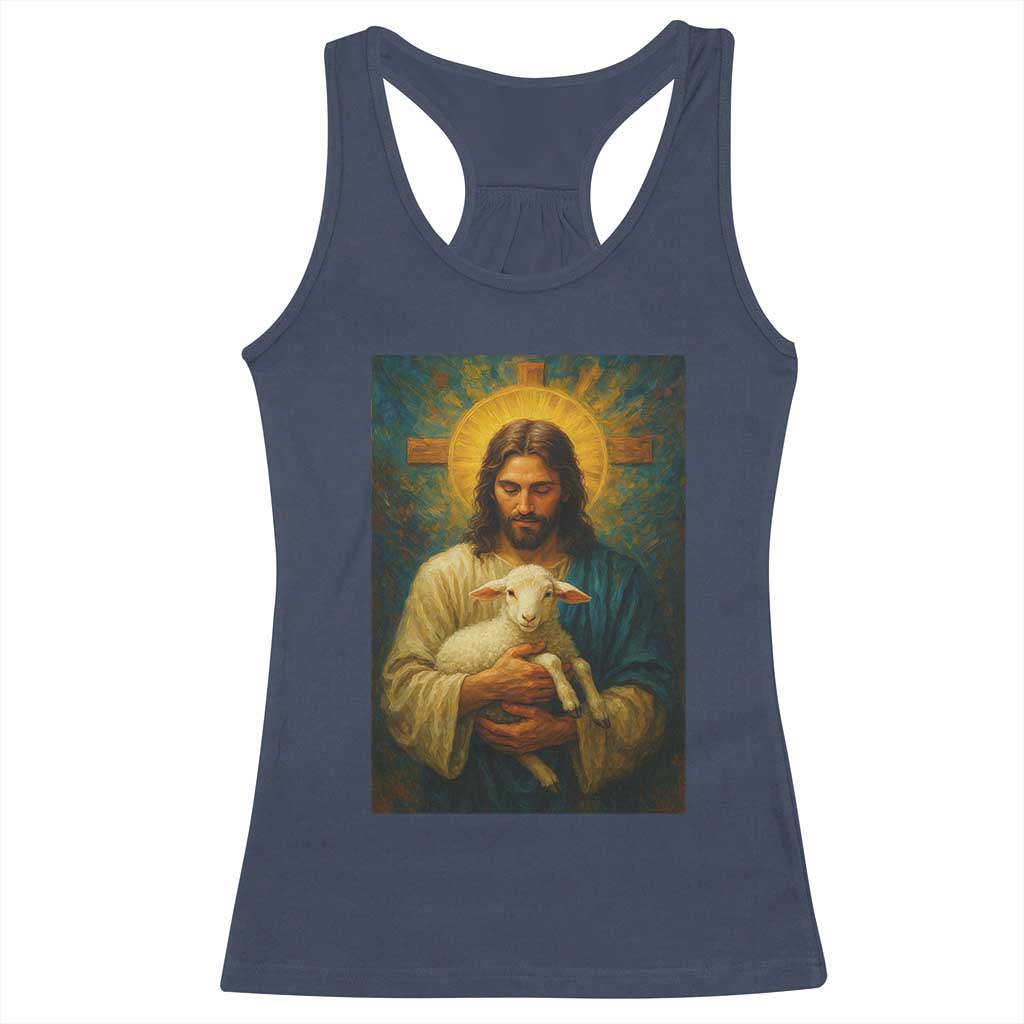 Jesus Christian Racerback Tank Top Hug Lamb Faith Easter - Wonder Print Shop