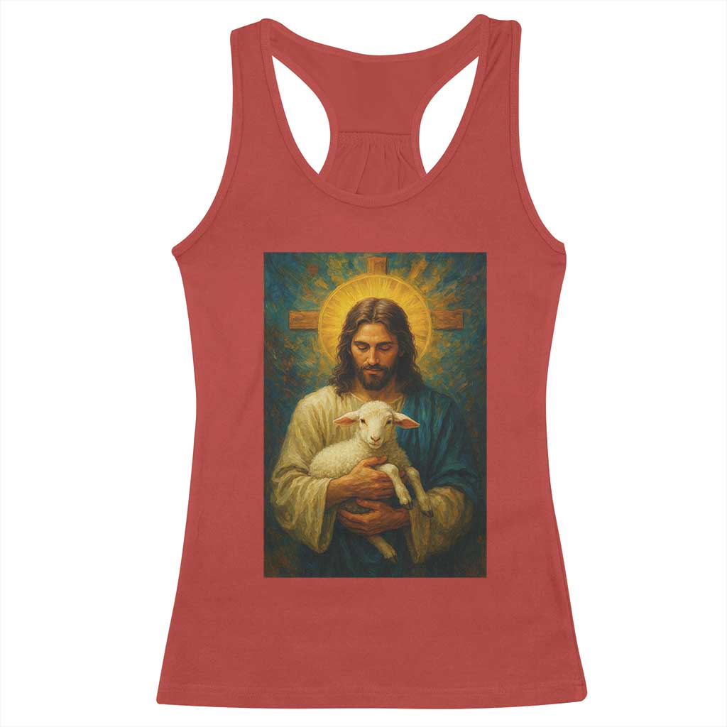 Jesus Christian Racerback Tank Top Hug Lamb Faith Easter - Wonder Print Shop