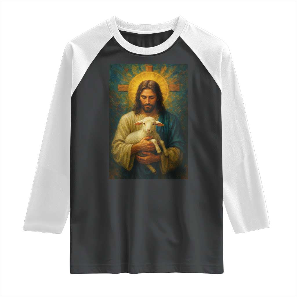 Jesus Christian Raglan Shirt Hug Lamb Faith Easter - Wonder Print Shop