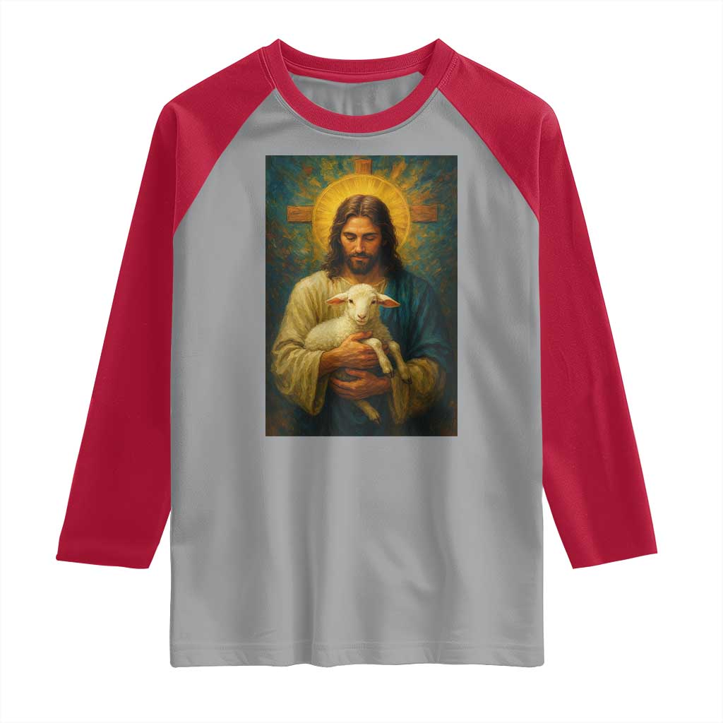 Jesus Christian Raglan Shirt Hug Lamb Faith Easter - Wonder Print Shop