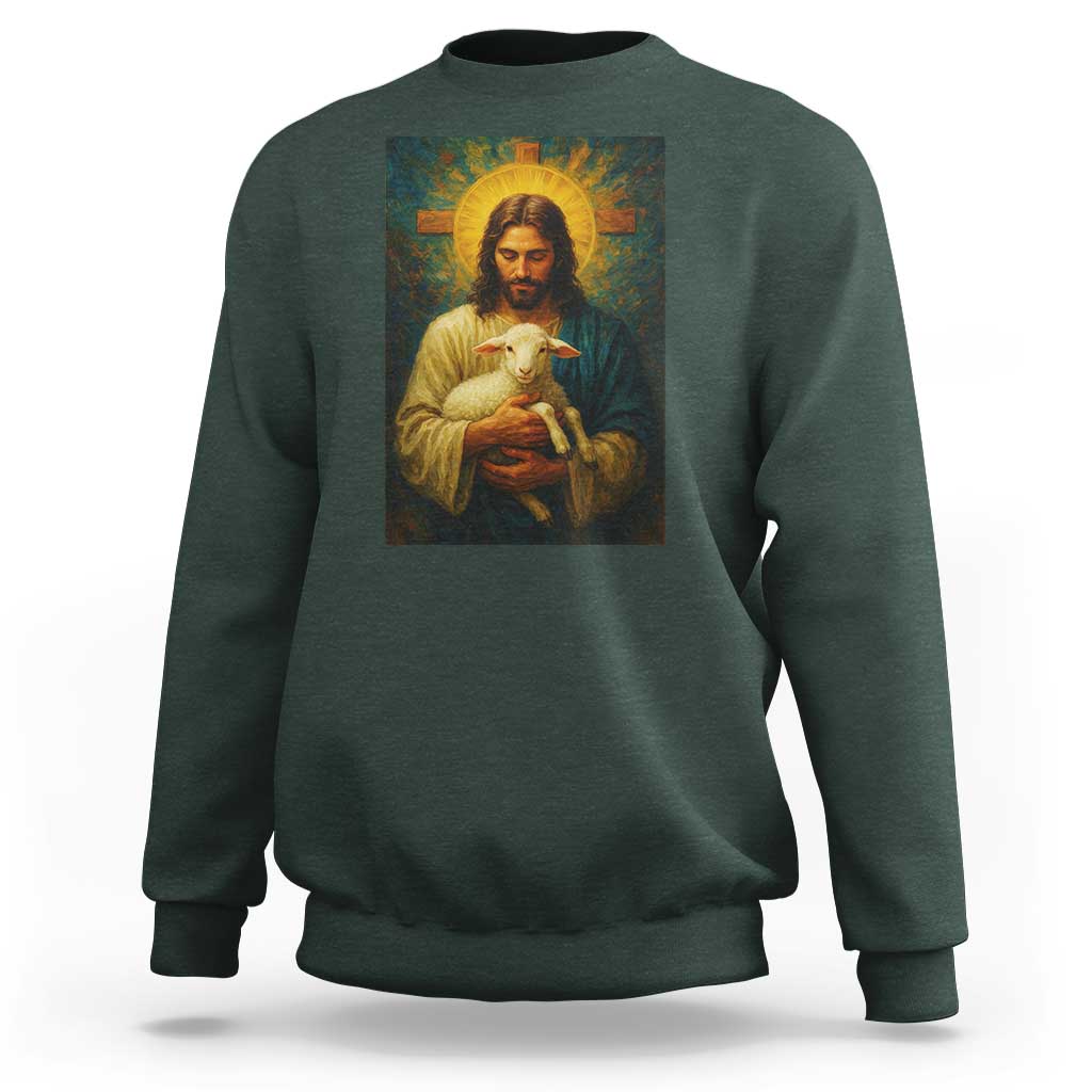 Jesus Christian Sweatshirt Hug Lamb Faith Easter - Wonder Print Shop