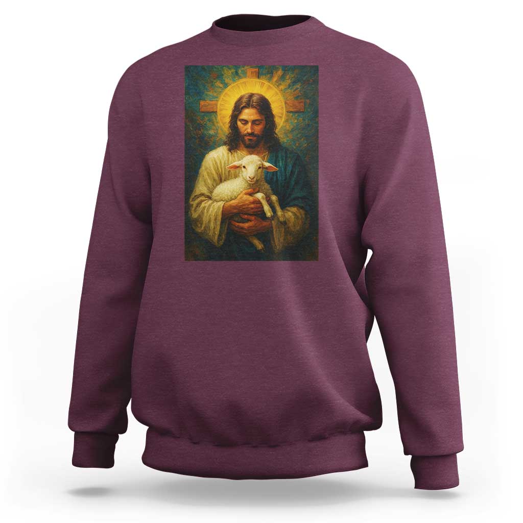 Jesus Christian Sweatshirt Hug Lamb Faith Easter - Wonder Print Shop