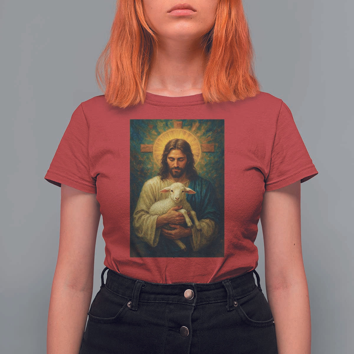 Jesus Christian T Shirt For Women Hug Lamb Faith Easter - Wonder Print Shop