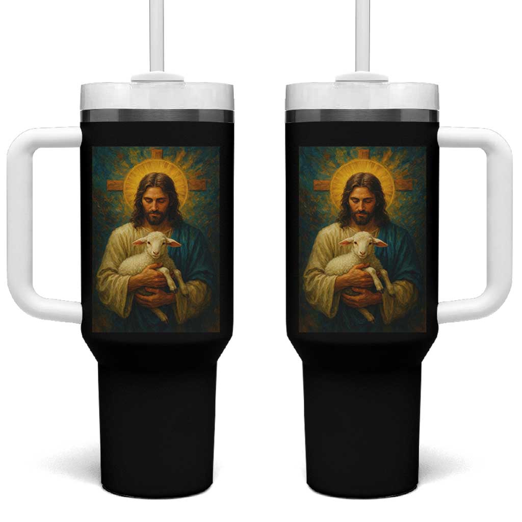 Jesus Christian Tumbler With Handle Hug Lamb Faith Easter - Wonder Print Shop