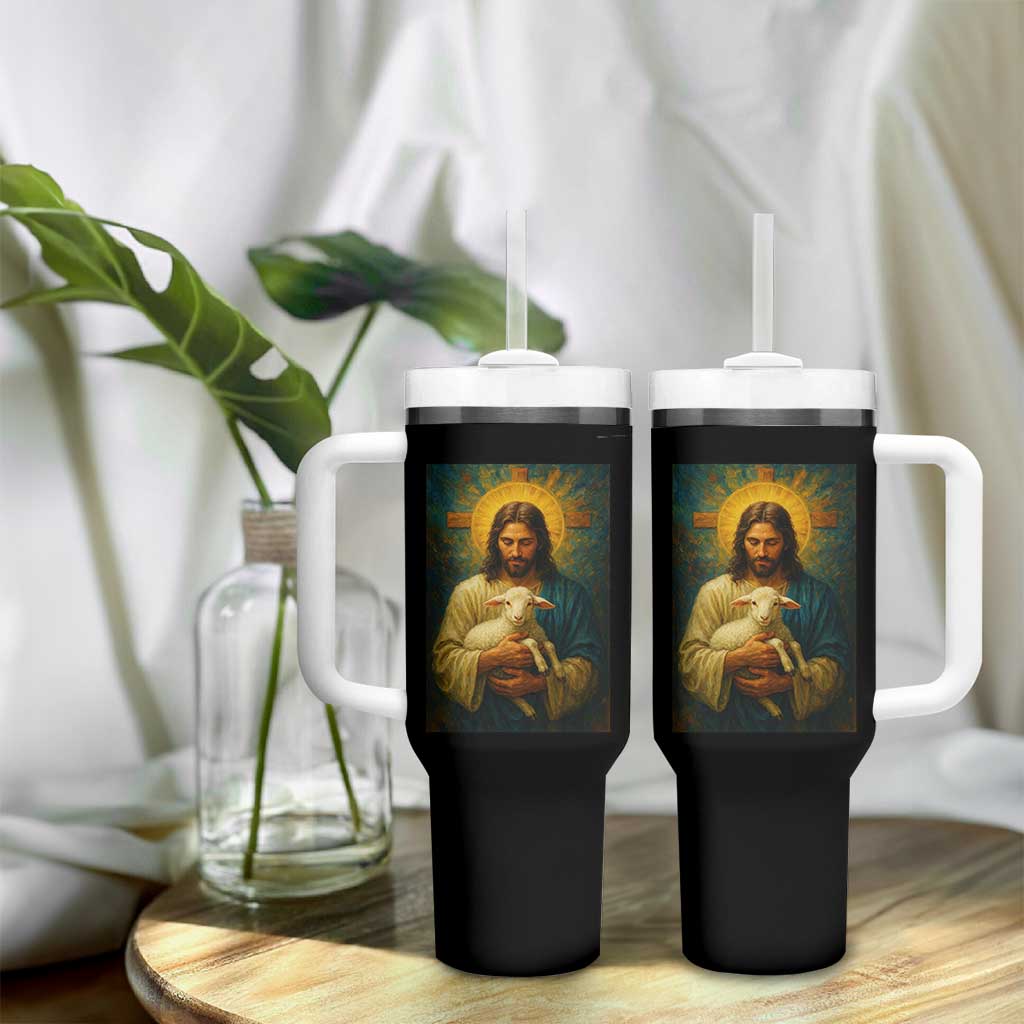 Jesus Christian Tumbler With Handle Hug Lamb Faith Easter - Wonder Print Shop