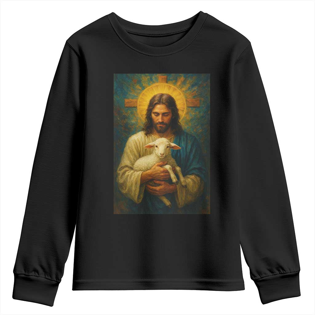 Jesus Christian Youth Sweatshirt Hug Lamb Faith Easter - Wonder Print Shop