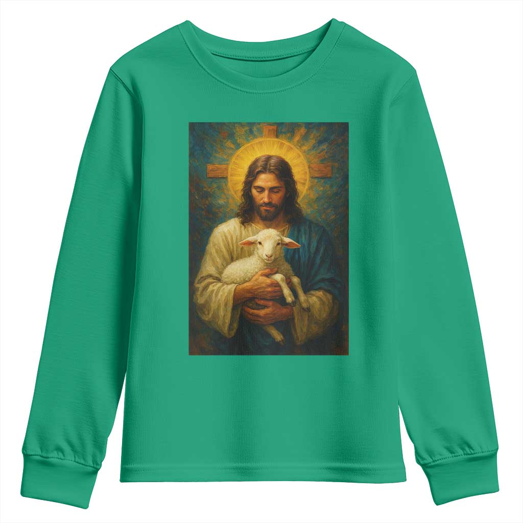Jesus Christian Youth Sweatshirt Hug Lamb Faith Easter - Wonder Print Shop