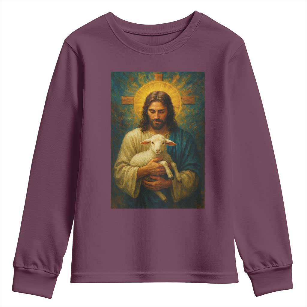 Jesus Christian Youth Sweatshirt Hug Lamb Faith Easter - Wonder Print Shop