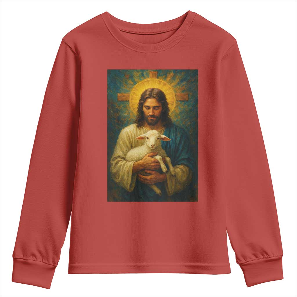 Jesus Christian Youth Sweatshirt Hug Lamb Faith Easter - Wonder Print Shop