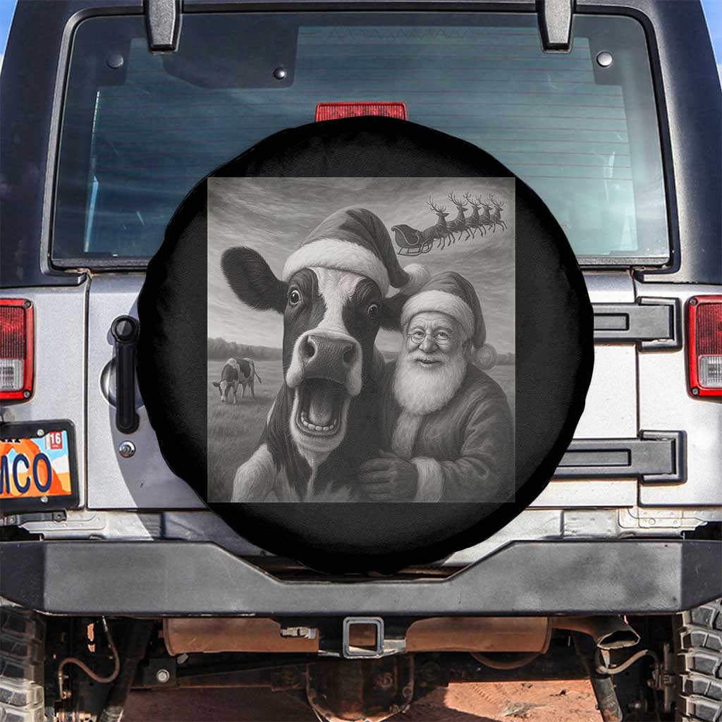 Funny Santa Selfie with Cow Christmas Spare Tire Cover - Wonder Print Shop