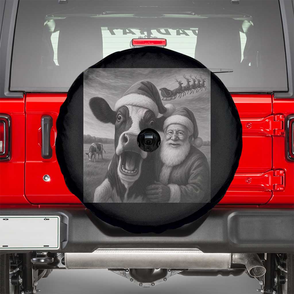 Funny Santa Selfie with Cow Christmas Spare Tire Cover - Wonder Print Shop