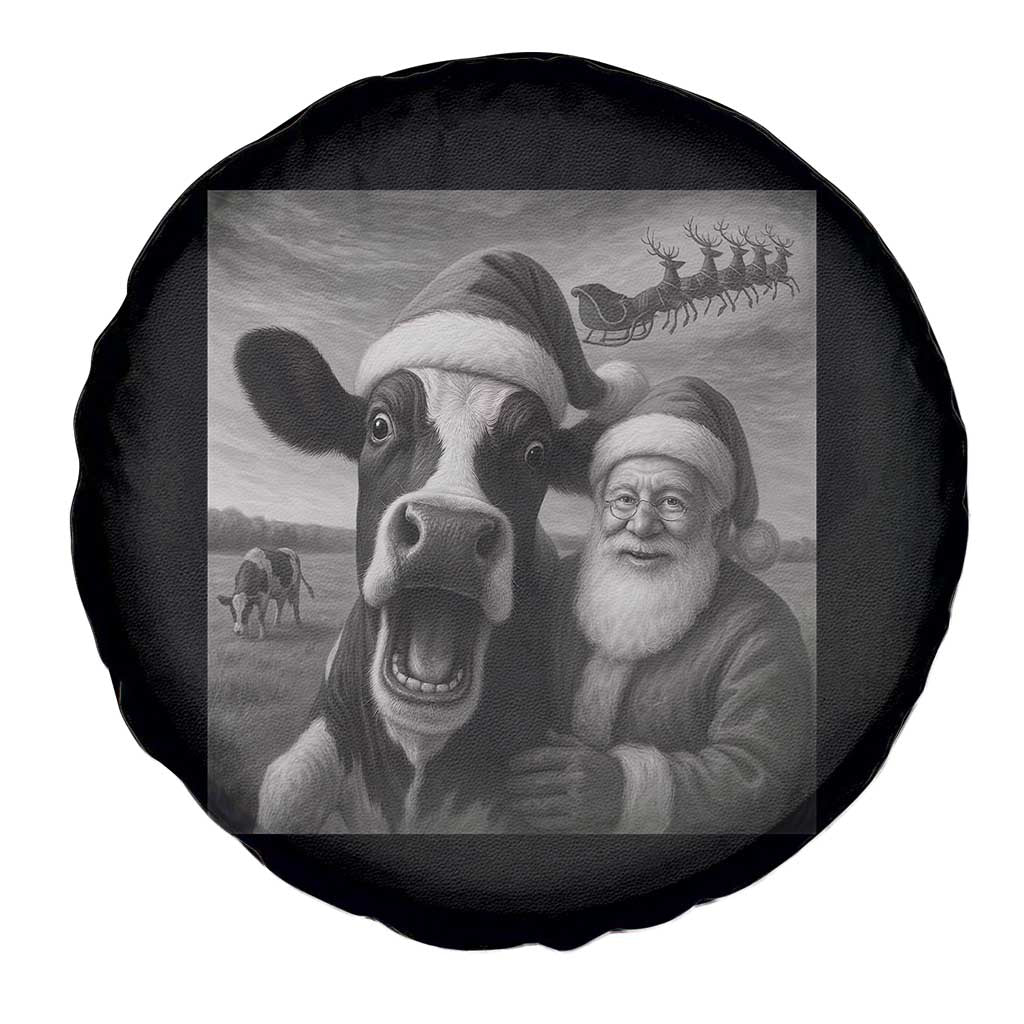 Funny Santa Selfie with Cow Christmas Spare Tire Cover - Wonder Print Shop