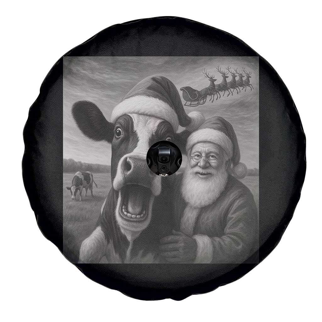 Funny Santa Selfie with Cow Christmas Spare Tire Cover - Wonder Print Shop