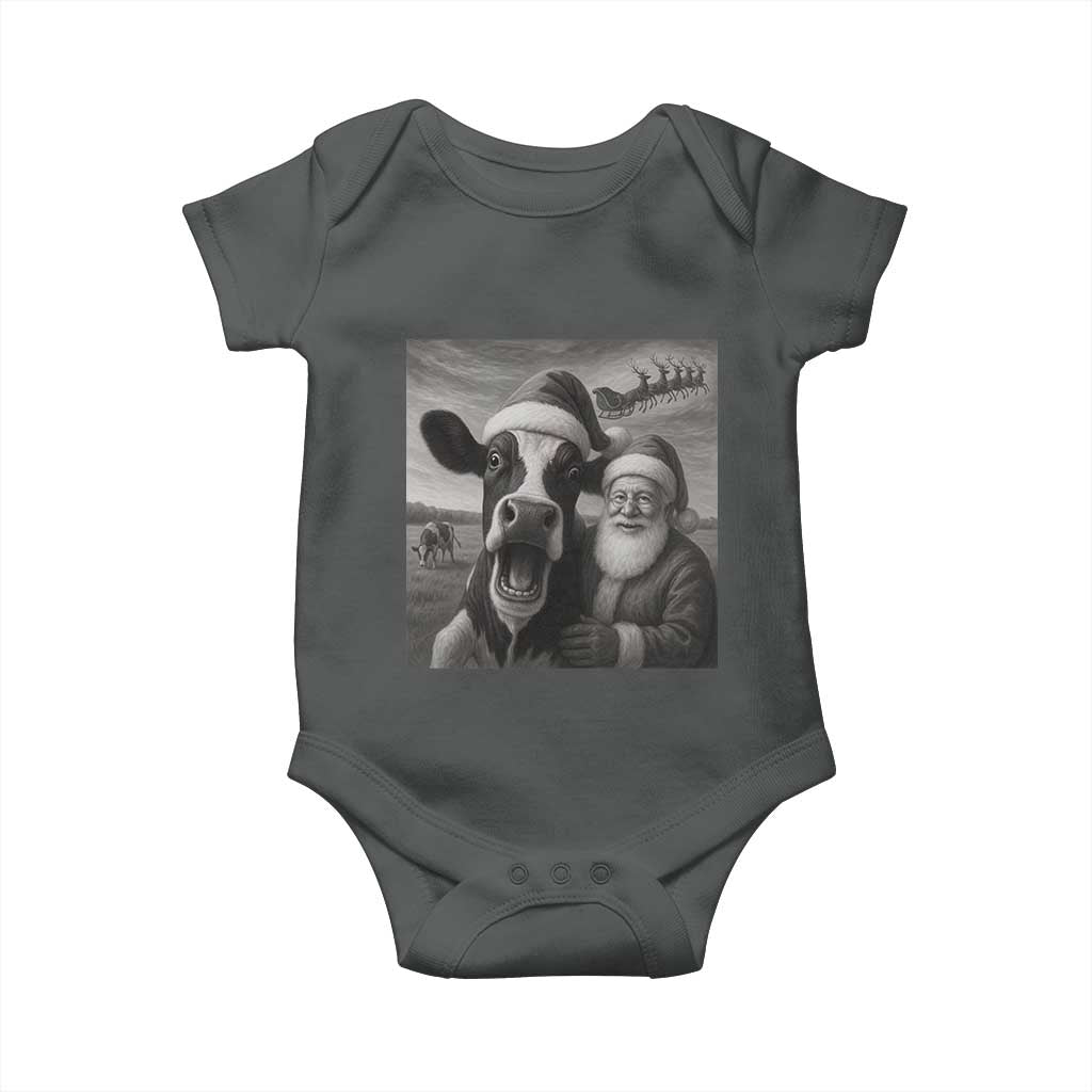 Funny Santa Selfie with Cow Christmas Baby Onesie - Wonder Print Shop