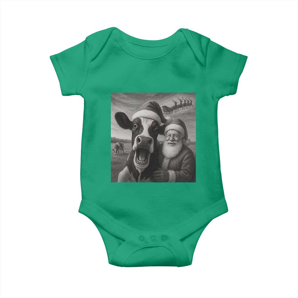 Funny Santa Selfie with Cow Christmas Baby Onesie - Wonder Print Shop