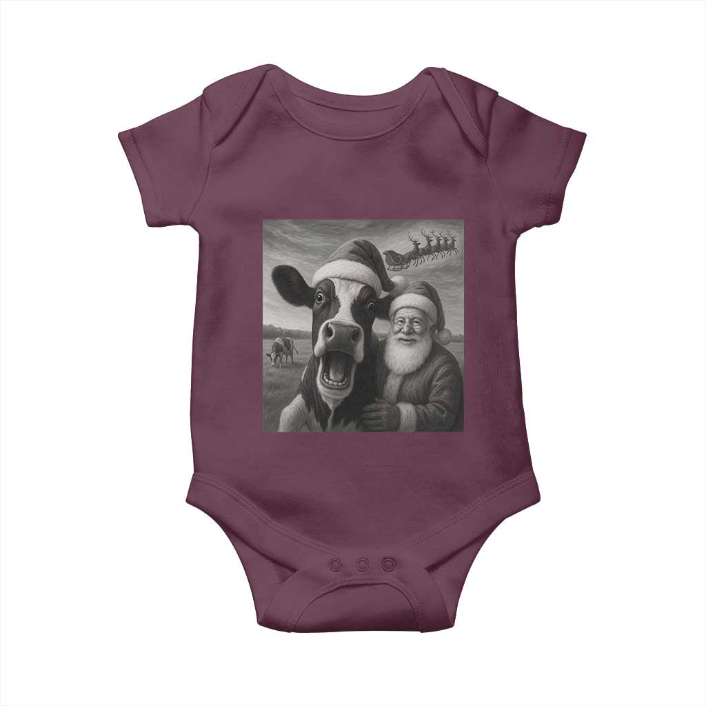 Funny Santa Selfie with Cow Christmas Baby Onesie - Wonder Print Shop