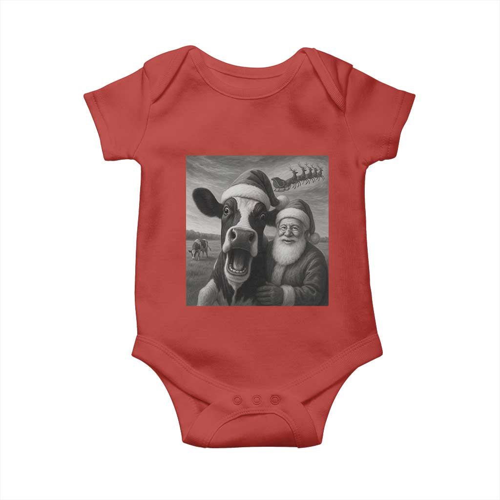 Funny Santa Selfie with Cow Christmas Baby Onesie - Wonder Print Shop