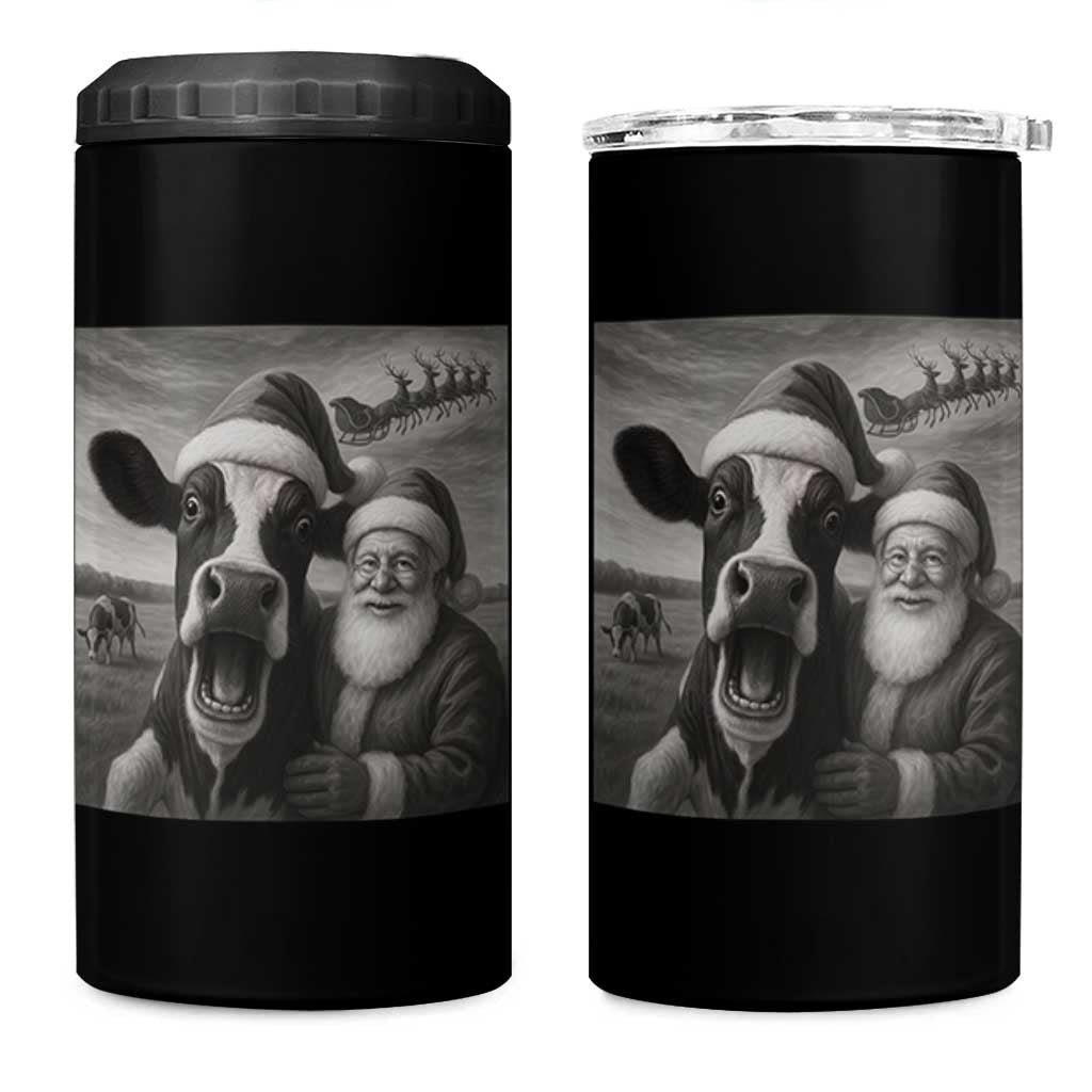 Funny Santa Selfie with Cow Christmas 4 in 1 Can Cooler Tumbler - Wonder Print Shop