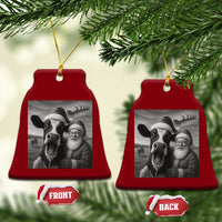 Funny Santa Selfie with Cow Xmas Ceramic Ornament - Wonder Print Shop
