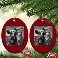 Funny Santa Selfie with Cow Xmas Ceramic Ornament - Wonder Print Shop