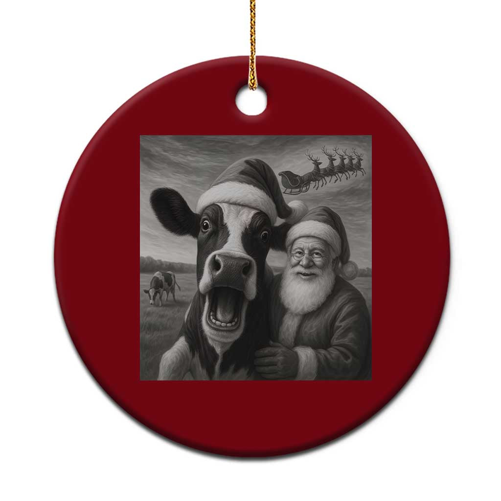 Funny Santa Selfie with Cow Xmas Ceramic Ornament - Wonder Print Shop