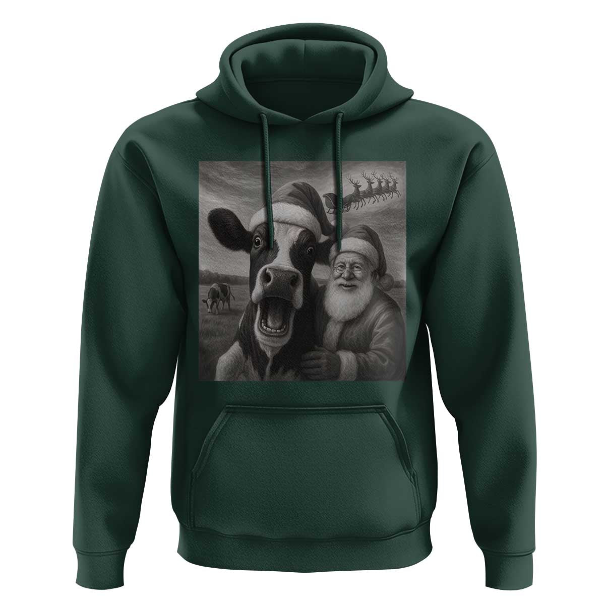 Funny Santa Selfie with Cow Christmas Hoodie - Wonder Print Shop