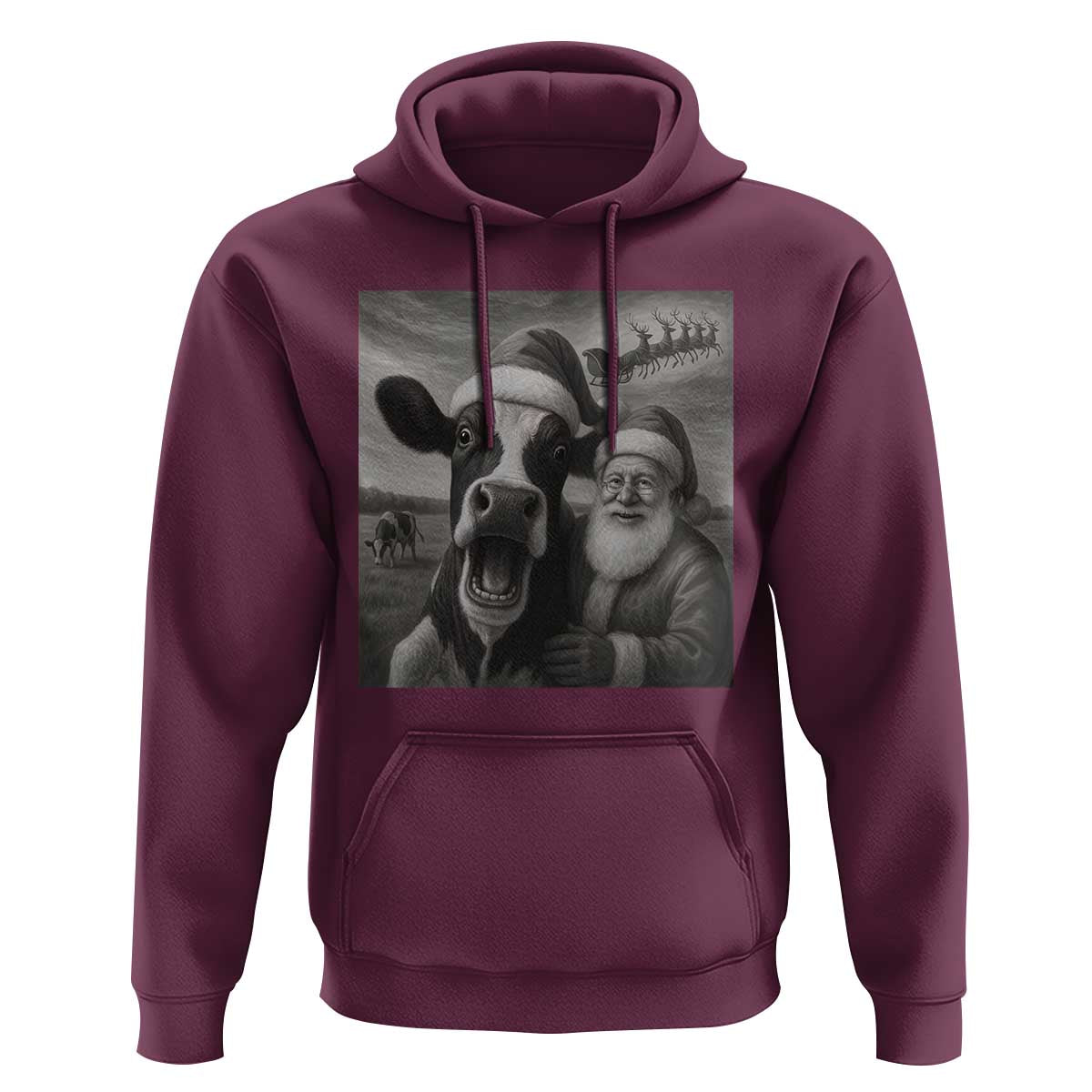 Funny Santa Selfie with Cow Christmas Hoodie - Wonder Print Shop