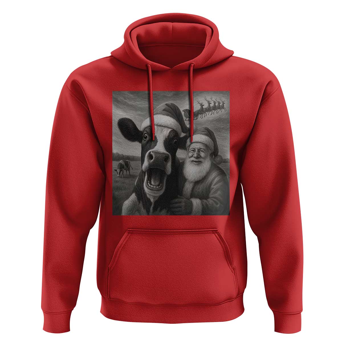 Funny Santa Selfie with Cow Christmas Hoodie - Wonder Print Shop