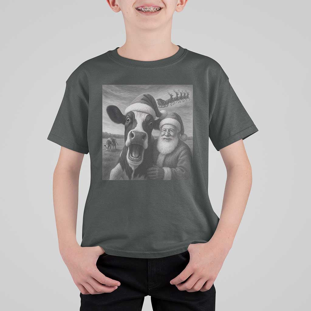 Funny Santa Selfie with Cow Christmas T Shirt For Kid - Wonder Print Shop