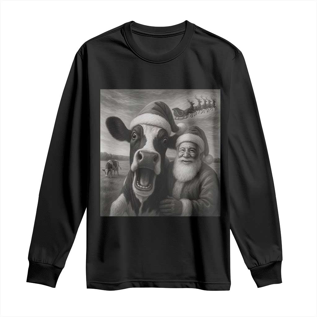 Funny Santa Selfie with Cow Christmas Long Sleeve Shirt - Wonder Print Shop