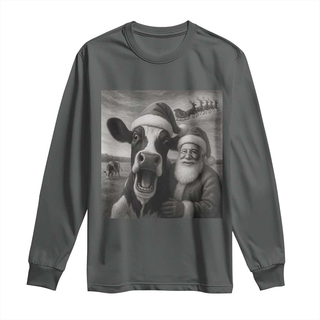 Funny Santa Selfie with Cow Christmas Long Sleeve Shirt - Wonder Print Shop