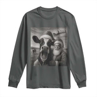 Funny Santa Selfie with Cow Christmas Long Sleeve Shirt - Wonder Print Shop