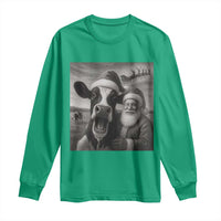 Funny Santa Selfie with Cow Christmas Long Sleeve Shirt - Wonder Print Shop