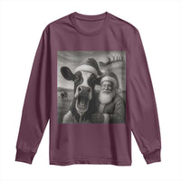 Funny Santa Selfie with Cow Christmas Long Sleeve Shirt - Wonder Print Shop