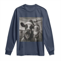 Funny Santa Selfie with Cow Christmas Long Sleeve Shirt - Wonder Print Shop