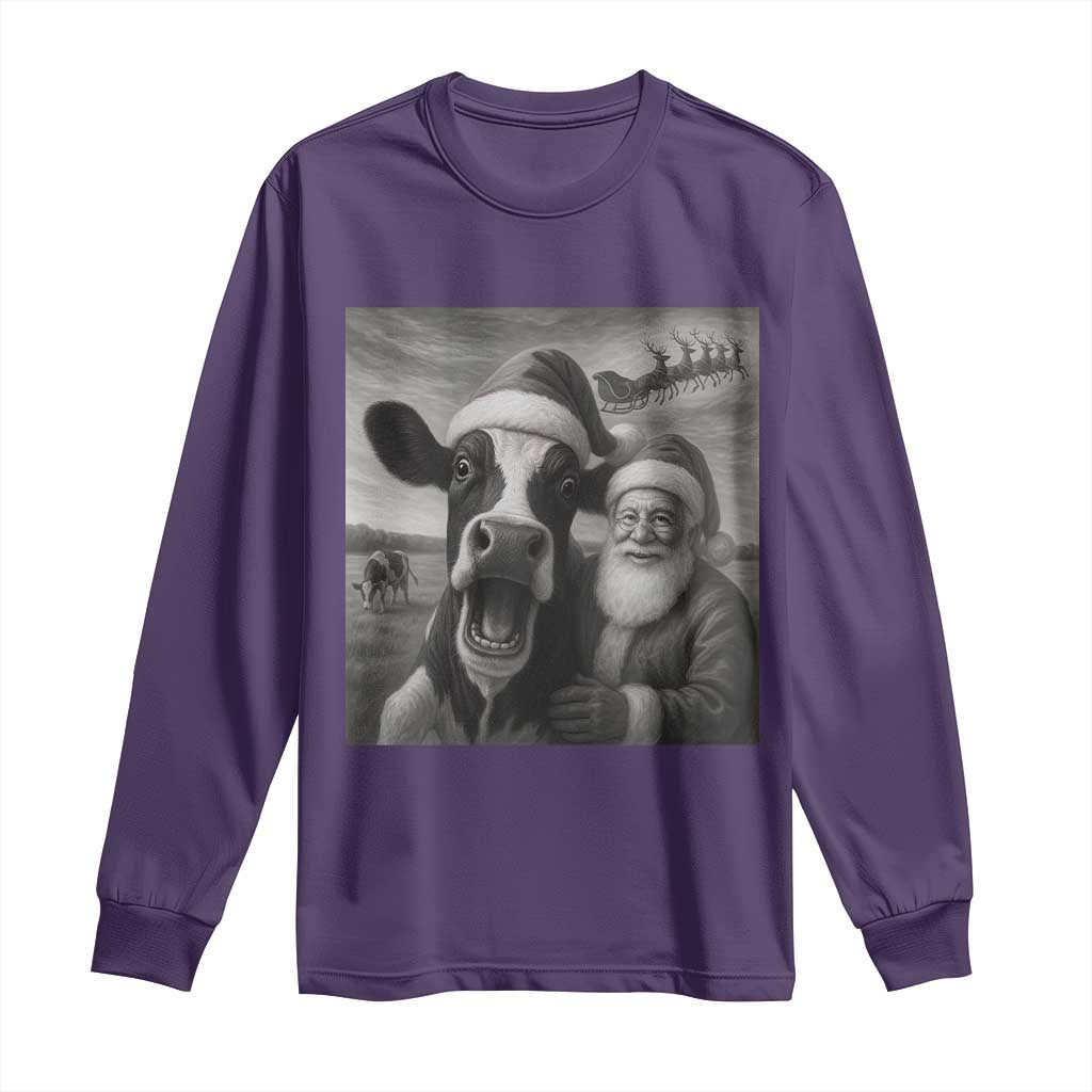 Funny Santa Selfie with Cow Christmas Long Sleeve Shirt - Wonder Print Shop