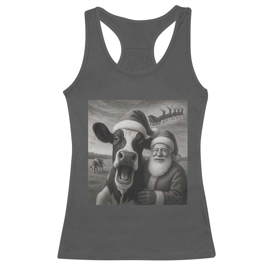 Funny Santa Selfie with Cow Christmas Racerback Tank Top - Wonder Print Shop